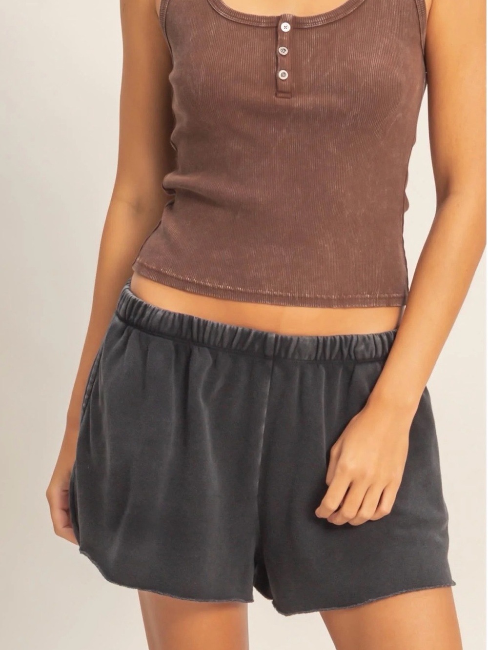 NEW Double Zero Black Mineral Wash French Terry Shorts – S/M/L
